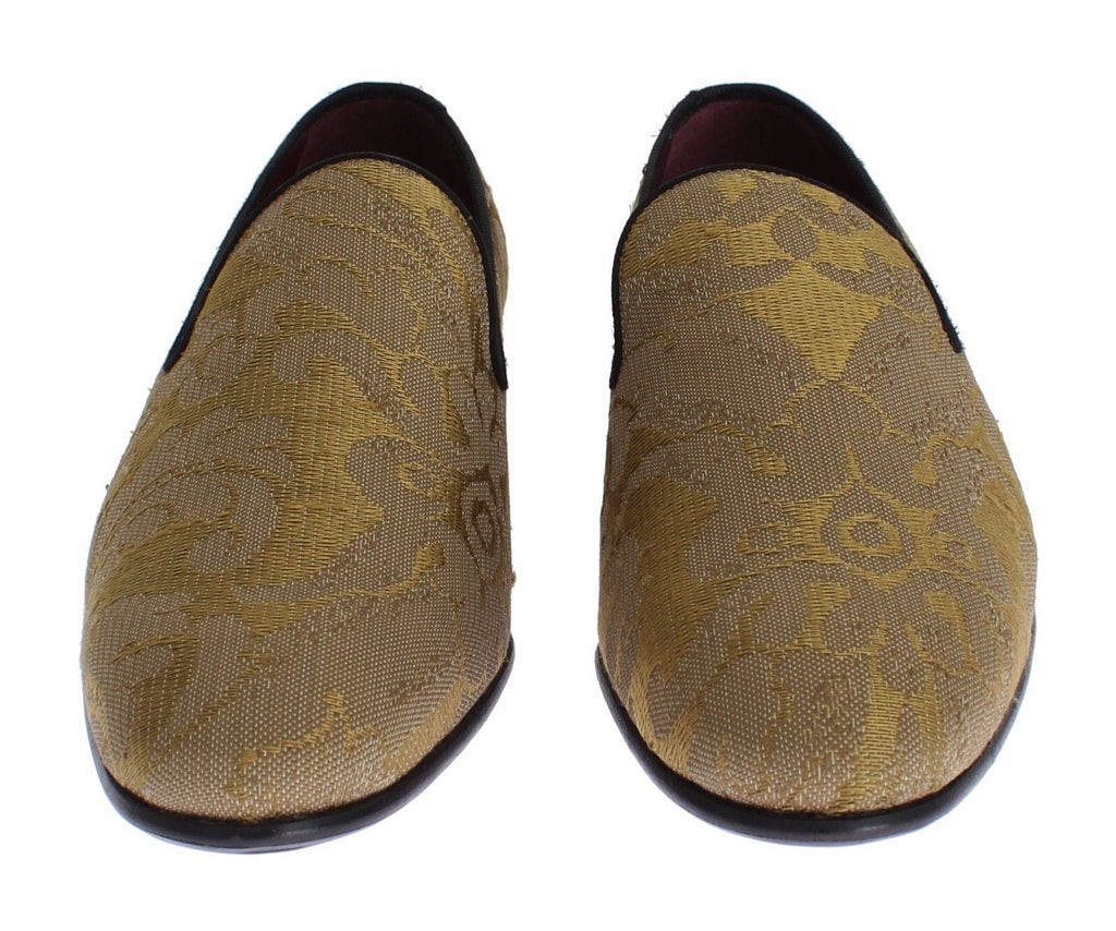 Dolce & Gabbana Yellow Gold Silk Baroque Loafers Shoes Dolce & Gabbana 