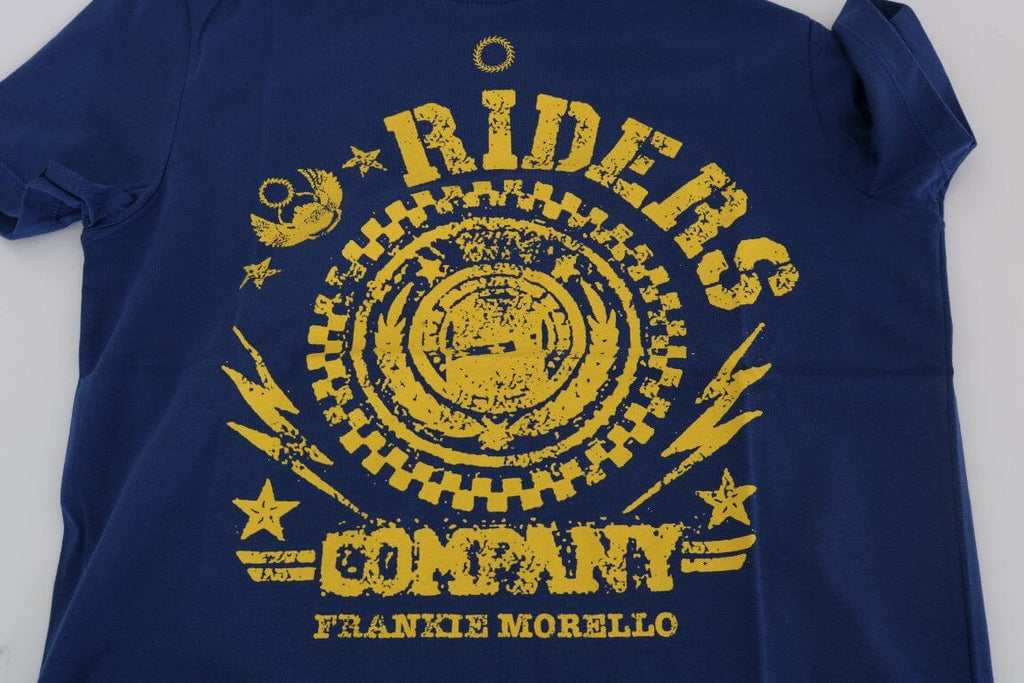 Frankie Morello Blue Cotton RIDERS Crewneck T-Shirt Frankie Morello 