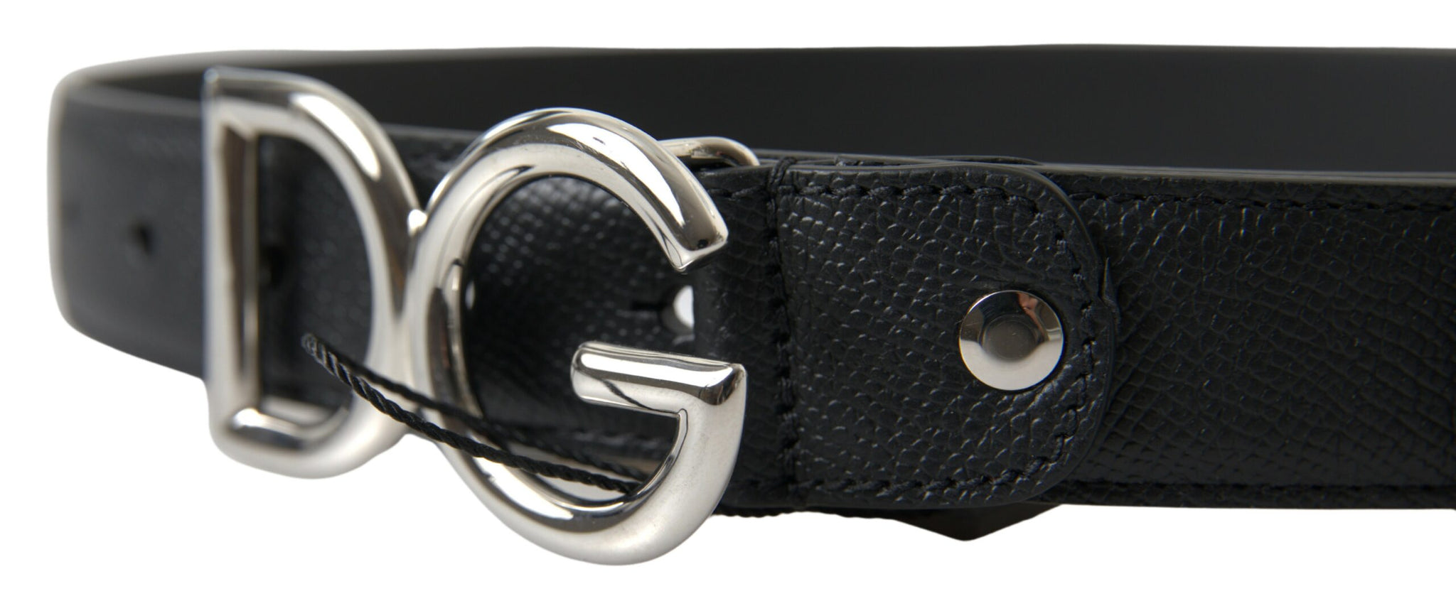 Dolce & Gabbana Black Leather Silver Logo Metal Buckle Belt