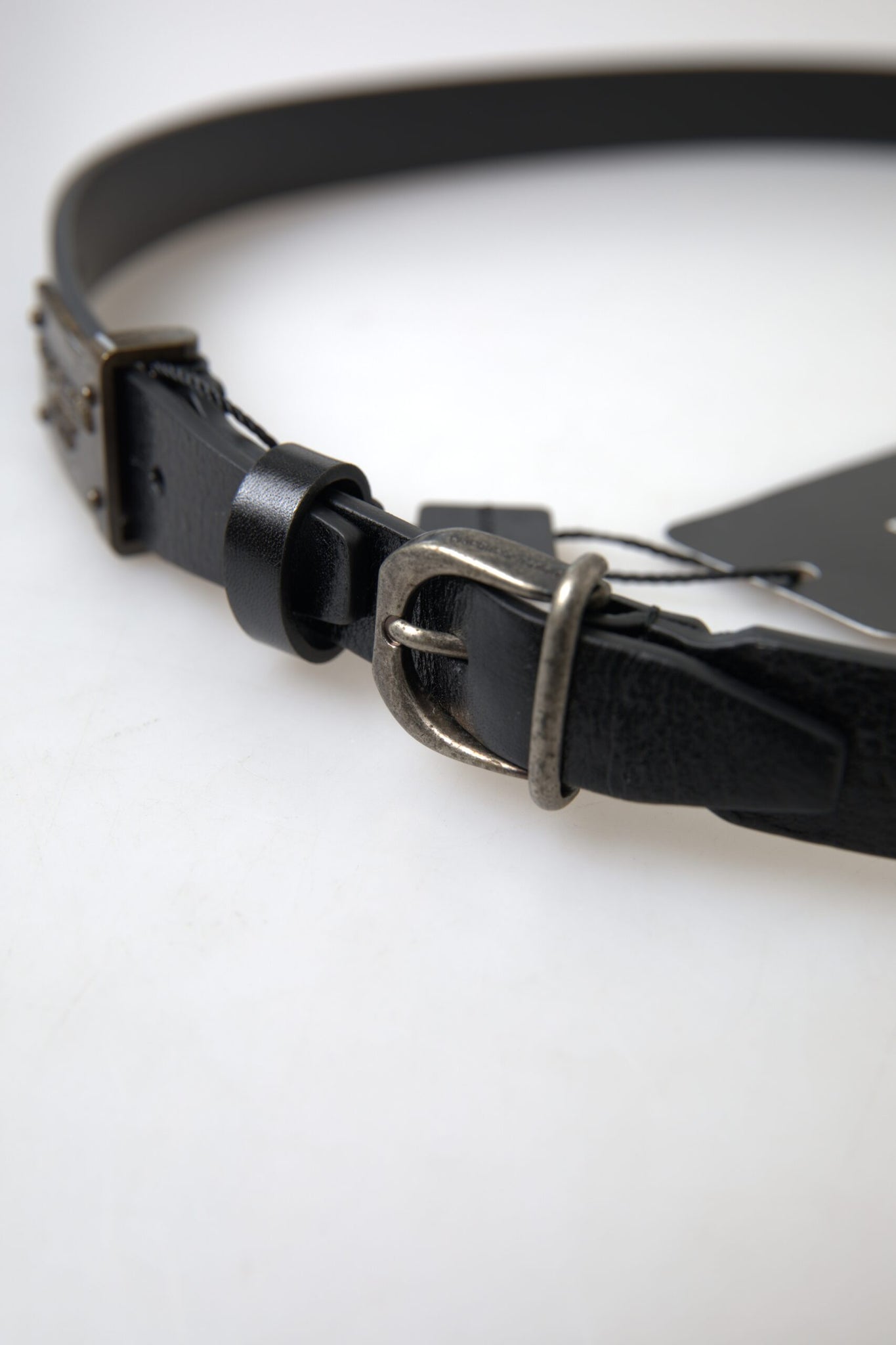 Dolce & Gabbana Black Leather Antique Logo Buckle Belt