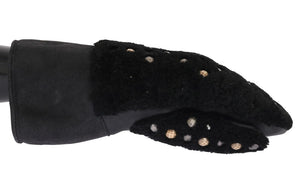 Dolce & Gabbana Black Leather Shearling Studded Gloves Dolce & Gabbana 