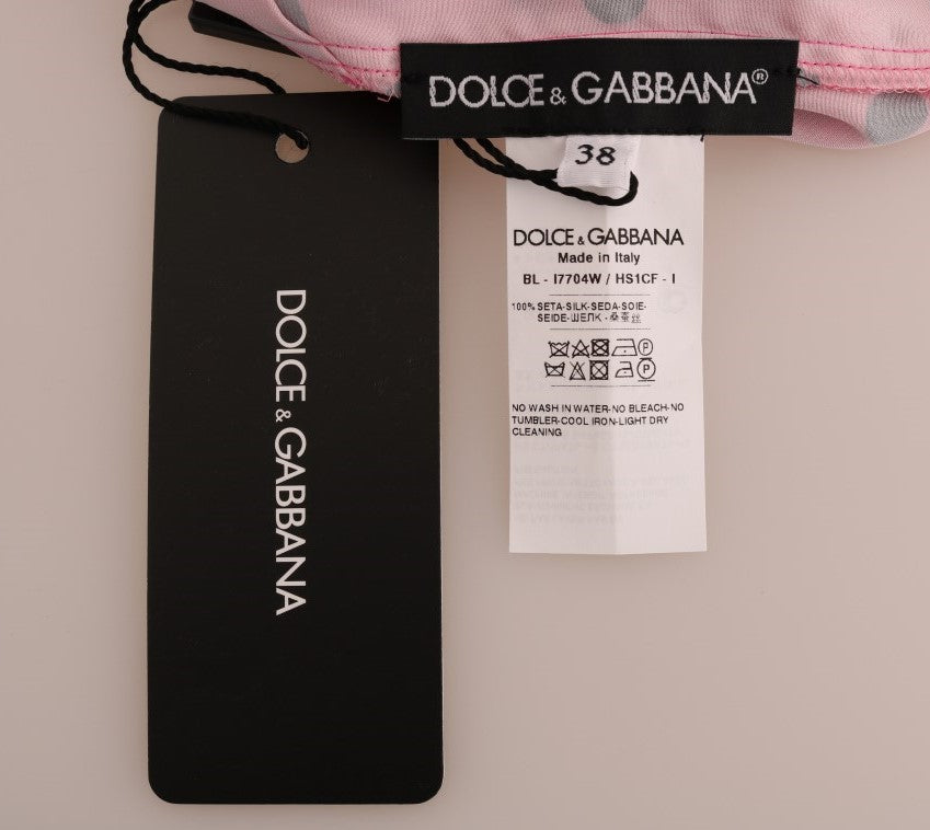 Dolce & Gabbana Pink Polka Dotted Silk Blouse