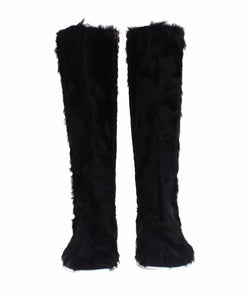 Dolce & Gabbana Black Xiangao Lamb Fur Leather Boots Dolce & Gabbana 
