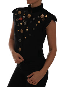 Dolce & Gabbana Black Embellished Floral Military Jacket Vest