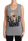 Dolce & Gabbana Gray Tank Top Crystal Sequined Heart T-shirt