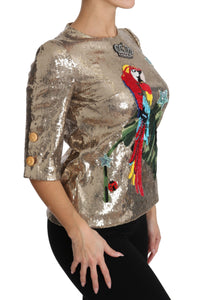 Dolce & Gabbana Gold Sequined Parrot Crystal Blouse