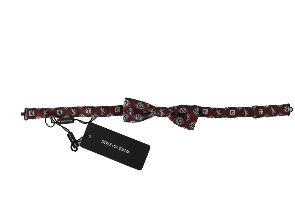 Dolce & Gabbana Men Bordeaux Maroon Lion Silk Adjustable Neck Bow Tie Dolce & Gabbana 