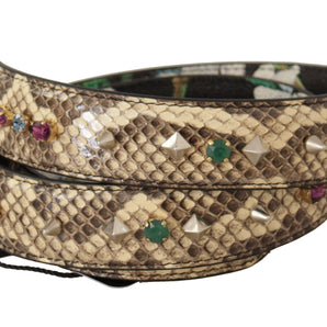 Dolce & Gabbana Beige Exotic Leather Crystals Reversible Shoulder Strap, Nahim - Luxury Wardrobe