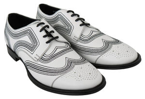 Dolce & Gabbana White Leather Derby Formal Black Lace Shoes Dolce & Gabbana 