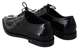 Dolce & Gabbana Black Leather Crystal Lace Up Formal Shoes Dolce & Gabbana 