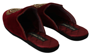 Dolce & Gabbana Red Velvet Sacred Heart Embroidery Slides Shoes Dolce & Gabbana 