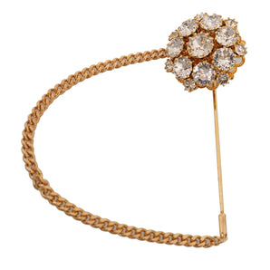 Dolce & Gabbana Gold Brass Clear Crystal Chain Pin Women Brooch, Nahim - Luxury Wardrobe