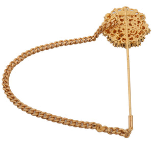 Dolce & Gabbana Gold Brass Clear Crystal Chain Pin Women Brooch, Nahim - Luxury Wardrobe