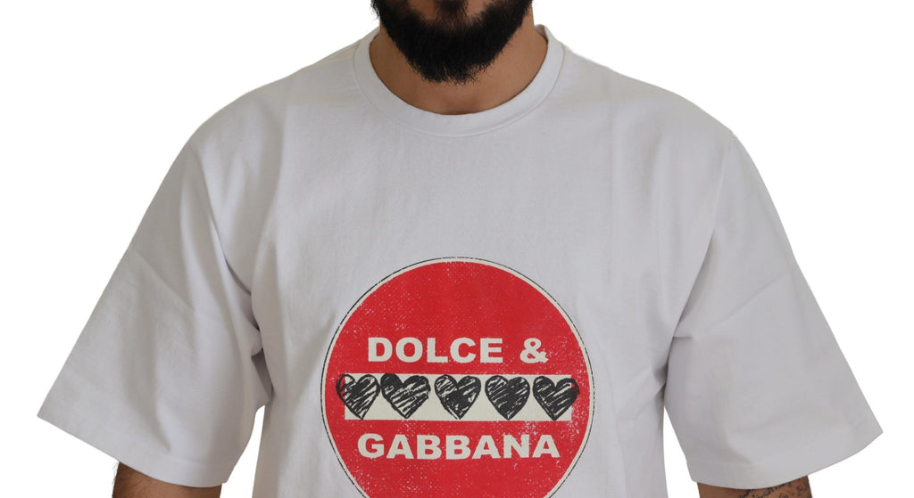 Dolce & Gabbana White Amor Heart Cotton Crewneck T-shirt– Nahim