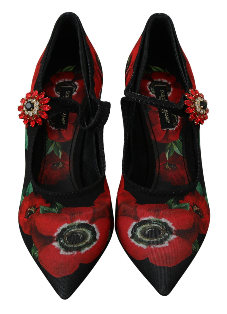 Dolce & Gabbana Black Red Floral Mary Janes Pumps Shoes Dolce & Gabbana 