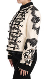 Dolce & Gabbana White Wool Black Floral Baroque Jacket