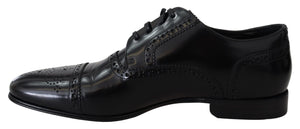 Dolce & Gabbana Black Leather Men Derby Formal Loafers Shoes Dolce & Gabbana 