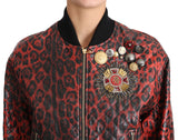 Dolce & Gabbana Red Leopard Button Crystal Leather Jacket