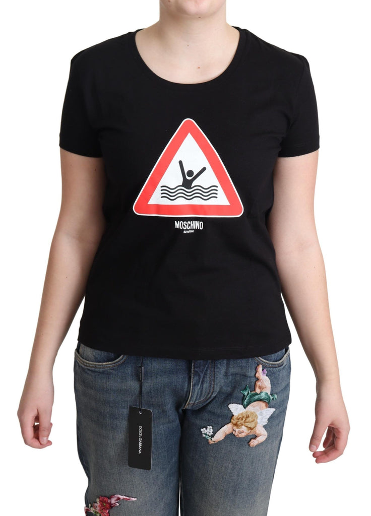 Moschino Black Cotton Swim Graphic Triangle Print T-shirt