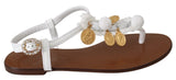 Dolce & Gabbana White Leather Coins Flip Flops Sandals Shoes Dolce & Gabbana 