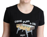 Moschino Black Cotton Come Play 4 Us Print Tops T-shirt