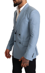 Dolce & Gabbana Blue Cashmere Silk Slim Fit Blazer Jacket