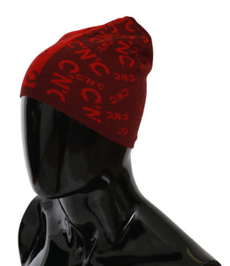 Costume National Red Wool Blend Branded Beanie Hat Costume National 