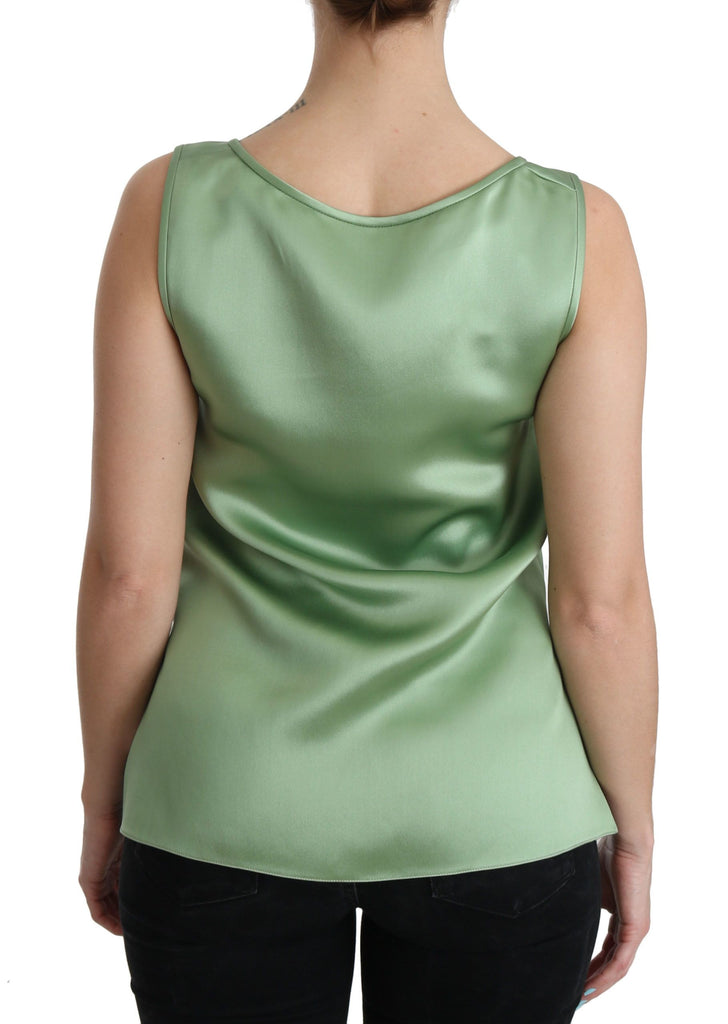 Dolce & Gabbana Green Sleeveless 100% Silk Top Tank Blouse