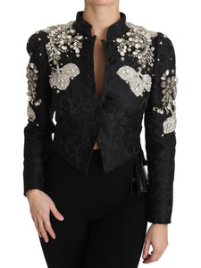 Dolce & Gabbana Black Jacquard Crystal Floral Jacket