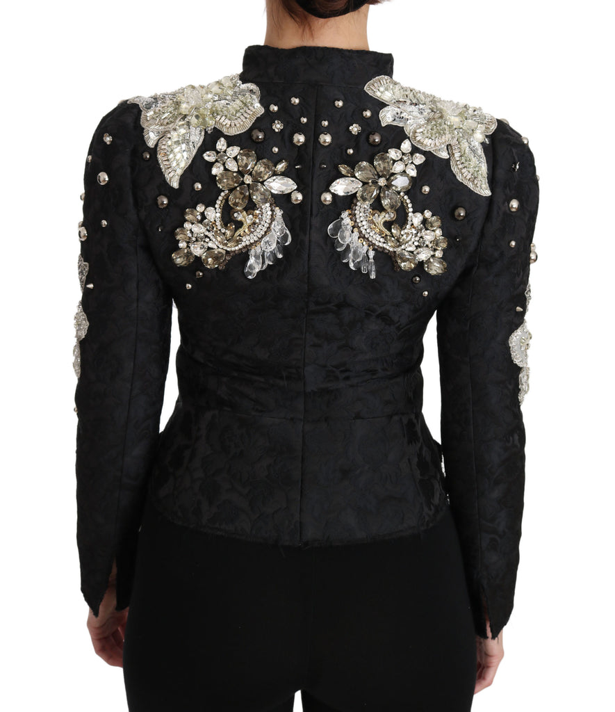 Dolce & Gabbana Black Jacquard Crystal Floral Jacket