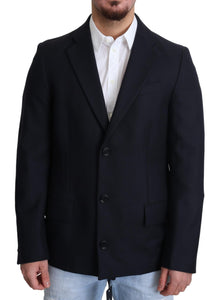 Dolce & Gabbana Dark Blue Wool Single Breasted Coat Jacket
