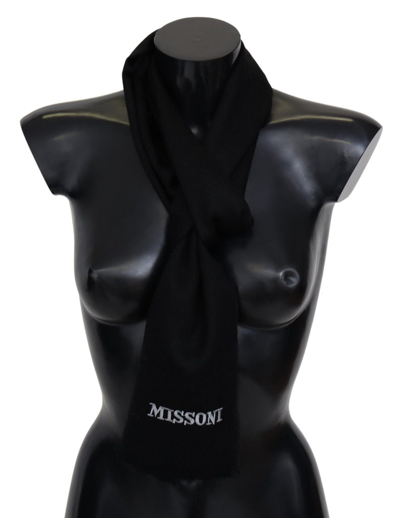 Missoni Black 100% Wool Unisex Neck Wrap Fringes Logo Scarf Missoni 