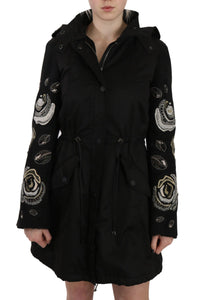 John Richmond Floral Sequined Beaded Hooded Jacket Coat
