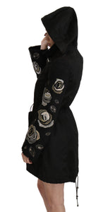 John Richmond Floral Sequined Beaded Hooded Jacket Coat
