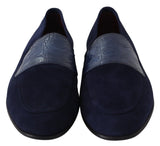 Dolce & Gabbana Blue Suede Caiman Loafers Slippers Shoes Dolce & Gabbana 