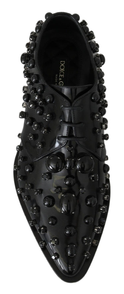 Dolce & Gabbana Black Leather Crystals Dress Broque Shoes Dolce & Gabbana 