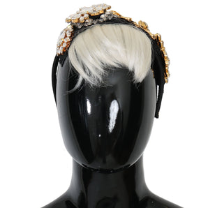 Dolce & Gabbana Black Crystal White Hair Parrucchiera Headband Diadem, Nahim - Luxury Wardrobe