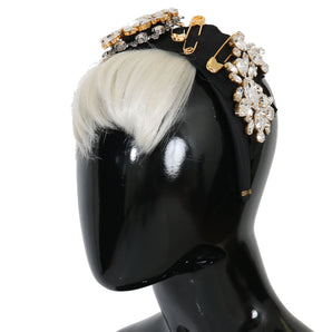 Dolce & Gabbana Black Crystal White Hair Parrucchiera Headband Diadem, Nahim - Luxury Wardrobe