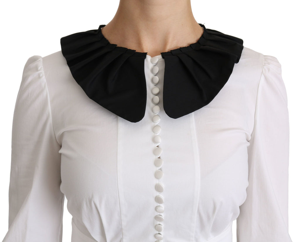 Dolce & Gabbana White Collared Long Sleeve Blouse Cotton Top