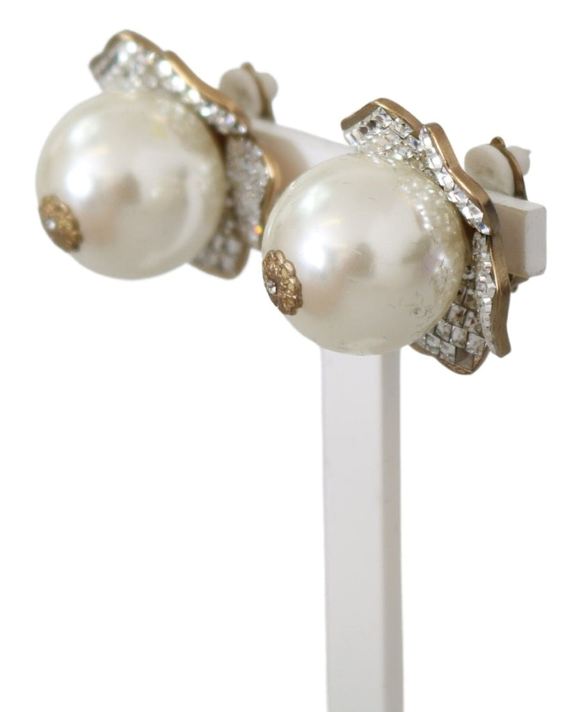 Dolce & Gabbana Gold Tone Maxi Faux Pearl Floral Clip-on Jewelry Earrings Dolce & Gabbana 