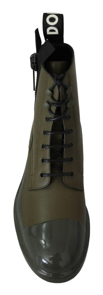 Dolce & Gabbana Green Leather Boots Zipper Mens Shoes Dolce & Gabbana 
