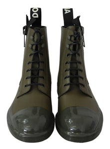 Dolce & Gabbana Green Leather Boots Zipper Mens Shoes Dolce & Gabbana 