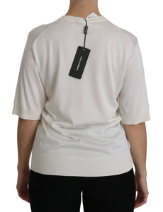 Dolce & Gabbana Silk White Crew Neck Short Sleeve Top Blouse