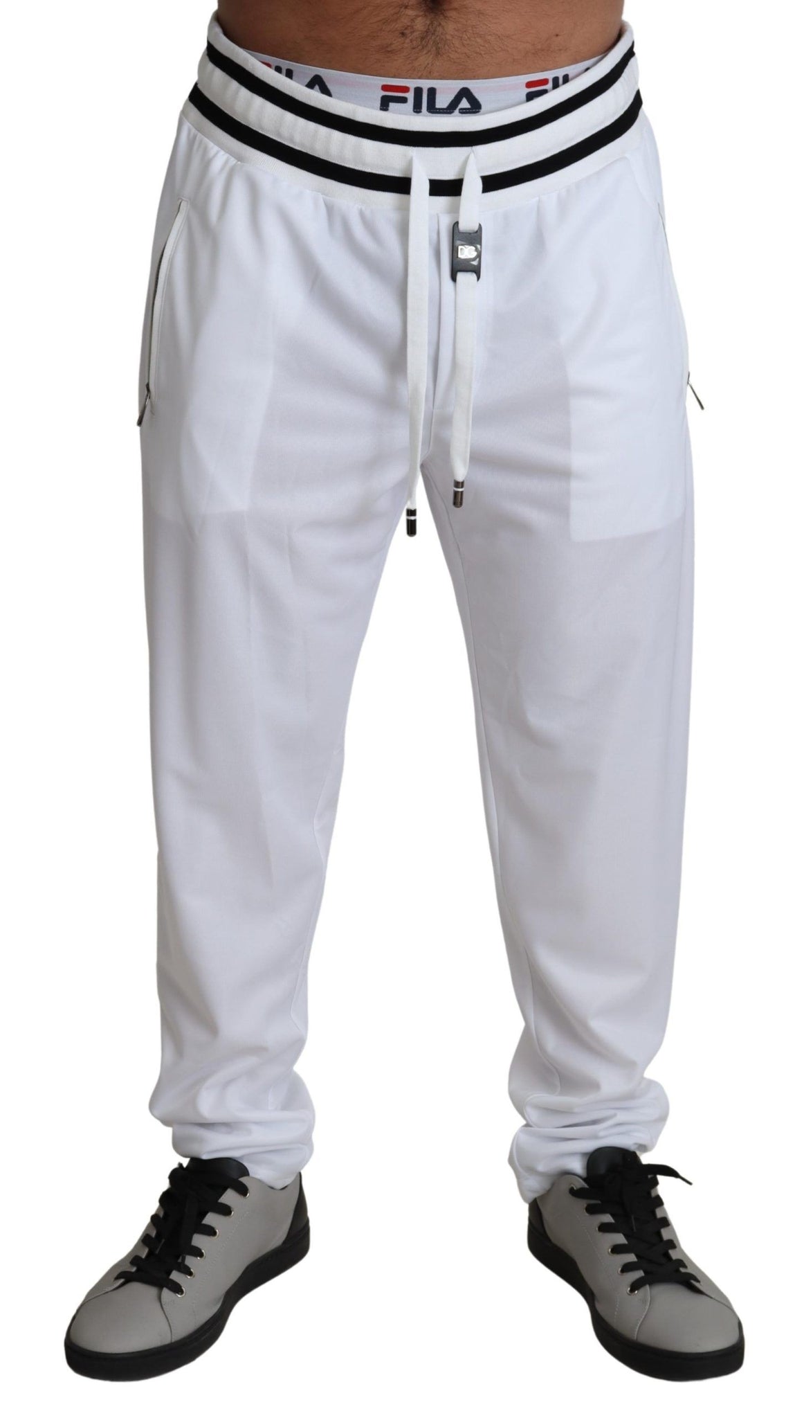 Dolce & Gabbana White Polyester Logo Patch Sweatpants Pants