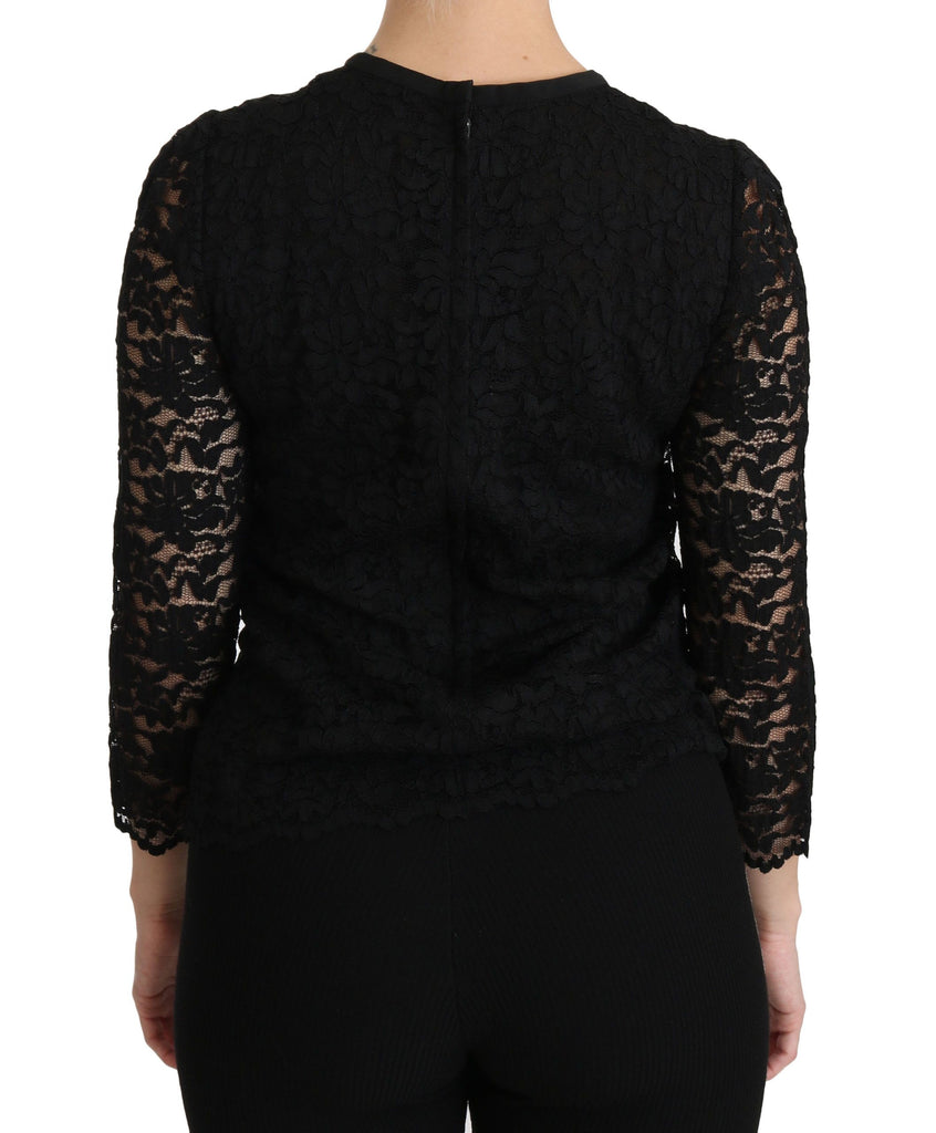 Dolce & Gabbana Black Lace Long Sleeve Nylon Blouse