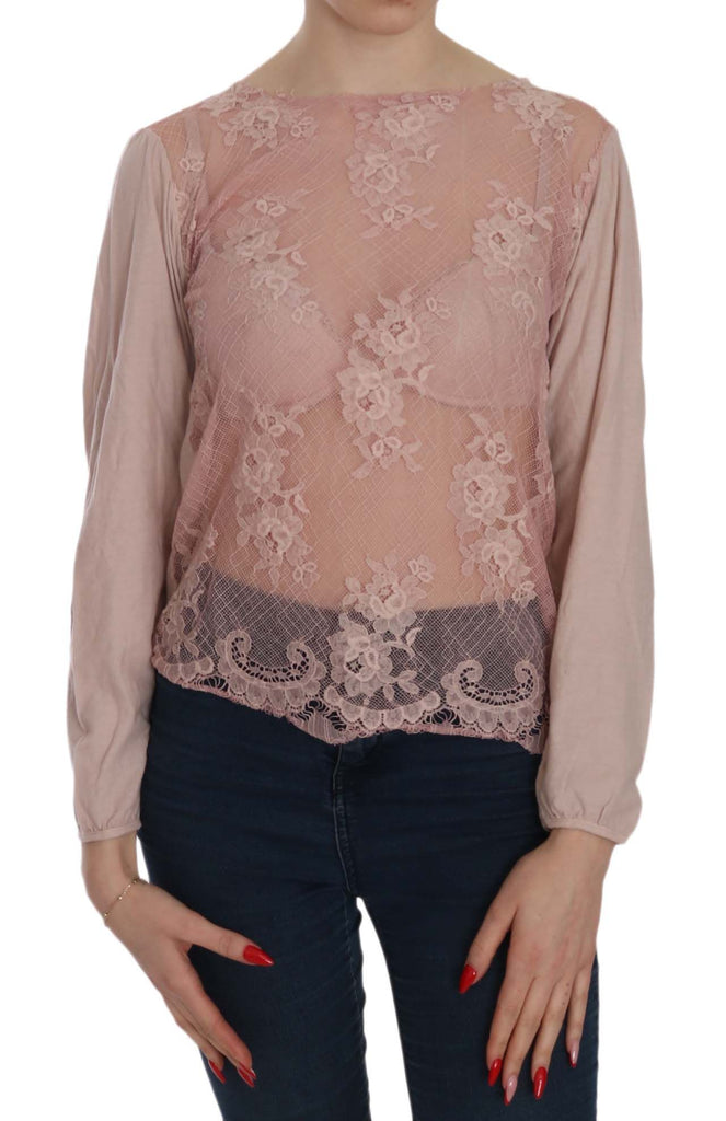 PINK MEMORIES Pink Lace See Through Long Sleeve Blouse