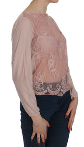 PINK MEMORIES Pink Lace See Through Long Sleeve Blouse