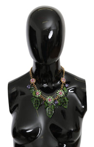 Dolce & Gabbana Green Leaves Gold Brass Crystal Flower Pendant Necklace Dolce & Gabbana 
