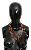 Dolce & Gabbana Red Purple Crystal Floral Chain Statement Gold Brass Necklace Dolce & Gabbana 