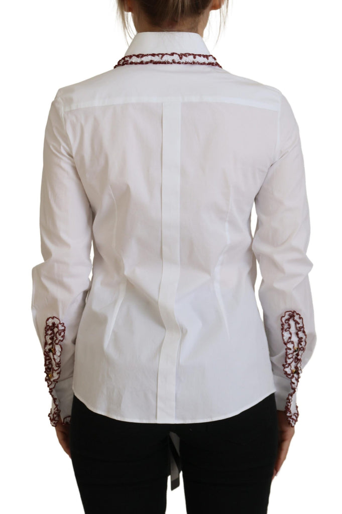 Womens white ruffle collar shirt with ruffle long sleeves and